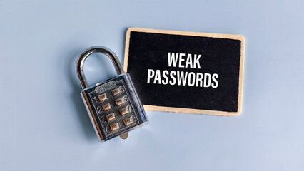 A padlock beside a sign written with Weak Password.