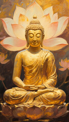 Fototapeta premium A serene oil painting background of the Buddha, radiating timeless peace and spiritual calm.