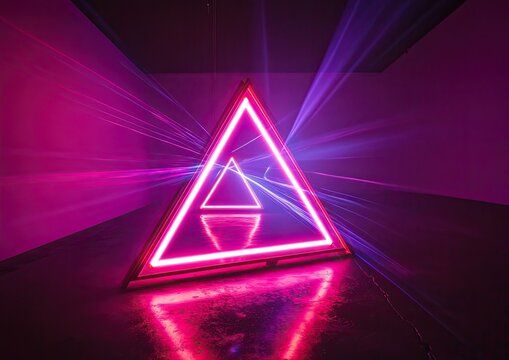 Glowing pink triangle frame with laser beams