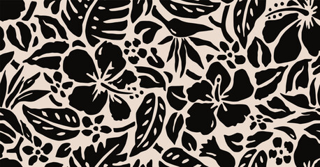 Floral seamless pattern. Abstract flowers background. Modern print in black and white background. Ideal for textile design, wallpaper, covers, posters, cards, decoration and packaging.