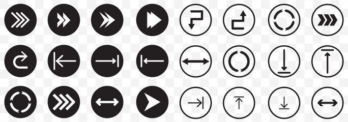 Set black arrows for web design. Arrows vector icon. Arrow icon. Set of big black vector arrows. Cursor, Click. Arrow icon pack on Transparent Background. EPS 10.