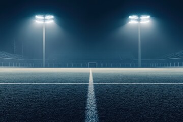 Illuminated football pitch at night, creating an atmosphere of anticipation and excitement.