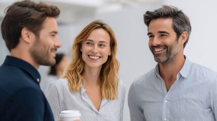 Fototapeta premium Group of People Talking and Smiling at Work in Bright Office