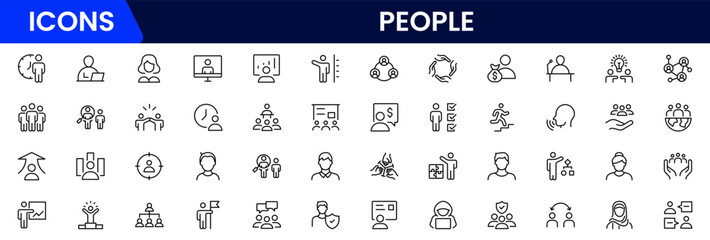 People icon set in flat style. Line icon set. Management line icons. Line Business People. Human resources. office management. Vector illustration.