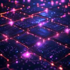 Obraz premium Abstract futuristic technology motherboard with glowing circuits and vibrant neon lights creating a visually stunning and high-tech backdrop for innovative concepts.