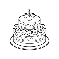 A detailed sketch of a birthday cake with candles, decorations, and icing.