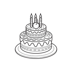 A detailed sketch of a birthday cake with candles, decorations, and icing.