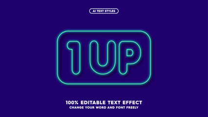 1 Up: Sleek neon text effect with a modern, blurry outline. Perfect for futuristic branding or tech-forward designs. Fully editable vector for endless creative possibilities.

