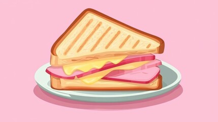 Grilled Ham and Cheese Sandwich on Plate Still Life Food Photography Delicious Lunch Meal Simple Background
