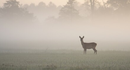 Deer in Morning Mist - Photo
