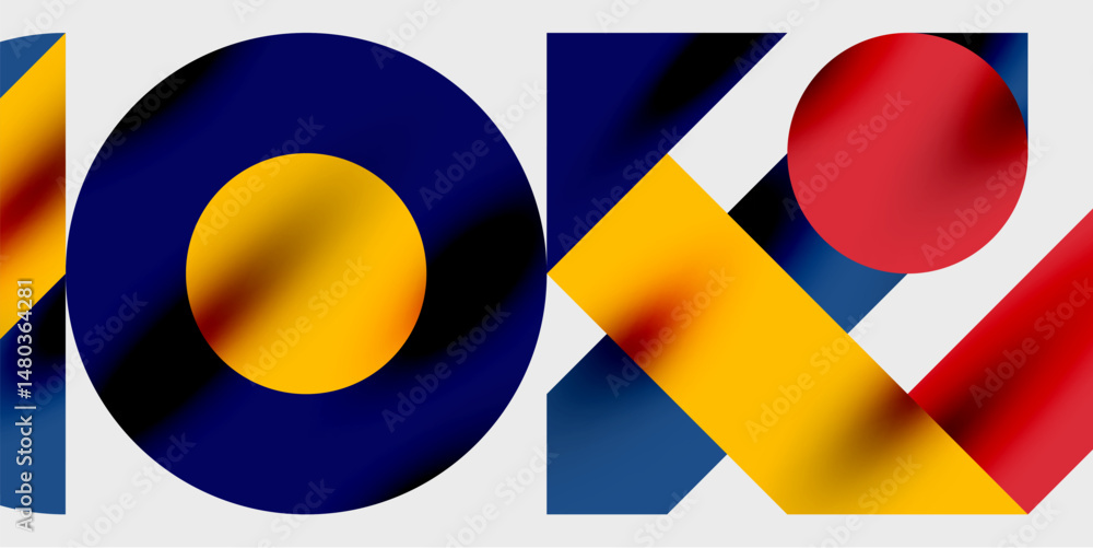 Poster colorful graphic displays text 10k2. bold shapes overlap, creating vibrant visual impact. modern des