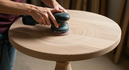 Sanding a Wooden Table (Photo)