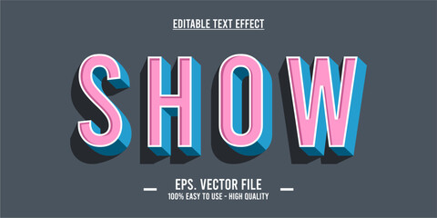 Show - 3D Isometric Text Effect – Pink Blue Bold Typography with Long Shadow on Dark Gray Background