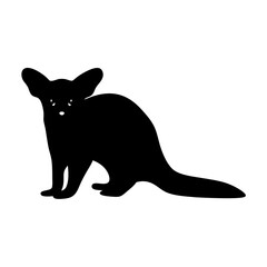 Find black fennec fox vector art, desert animal silhouette, wildlife illustration, cute pet drawing