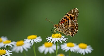 Painted Lady Butterfly on Daisy Flower: Stunning Nature Close-up