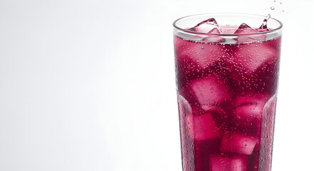 Refreshing Cold Drink With Ice Cubes Against Minimalist White Background