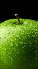Green Apple With Water Droplets