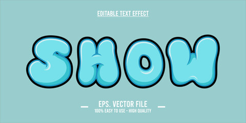 Show - Cartoon Bubble Text Effect &ndash; Glossy Light Blue Balloon Font on Pastel Blue Background
