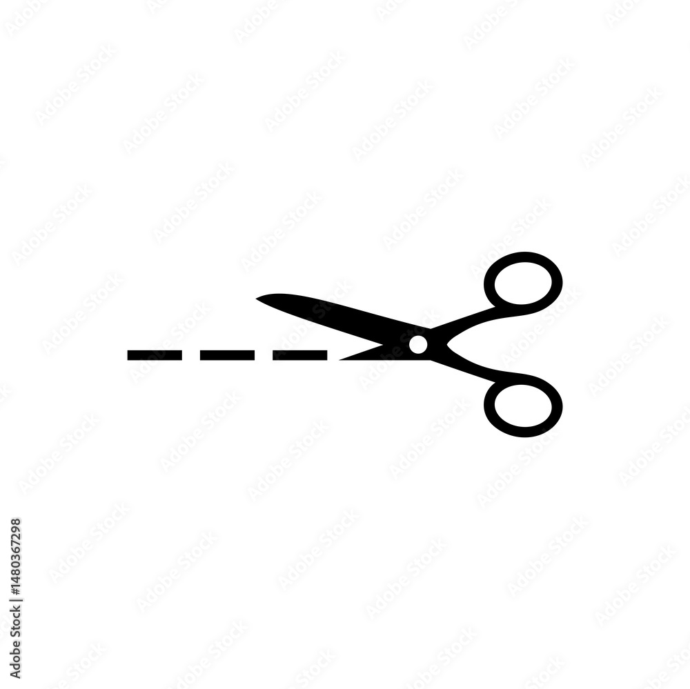 Poster scissors with cut lines icon isolated on white background