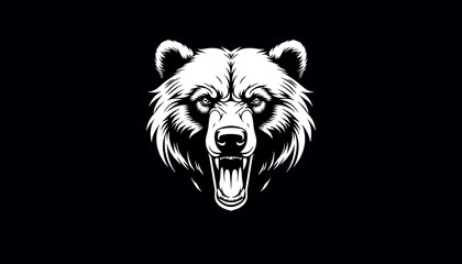 Symmetrical Bear Head Logo with Neon Rage Expression and Sharp Highlights