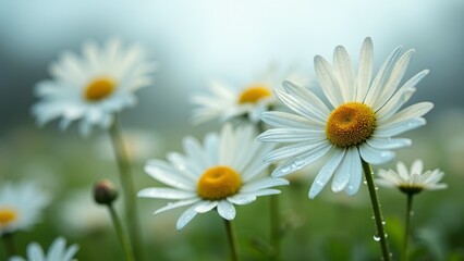 Naklejka premium Daisy bushes under the sunshine