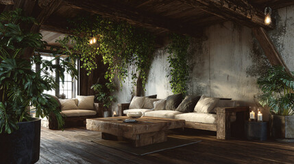 rustic interior with leafy accent