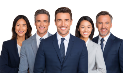 Portrait of a successful business team showcasing teamwork and unity, isolated on transparent background