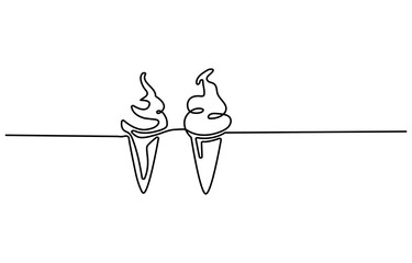 continuous one line drawing soft serve ice cream cone on a simple background