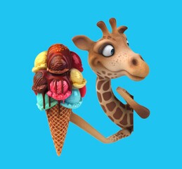Fun 3D cartoon girafe with an ice cream