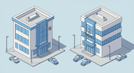 Obraz premium Isometric Illustration of Two Modern Police Stations