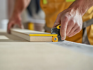 Carpenter Using a Utility Knife to Cut Wood