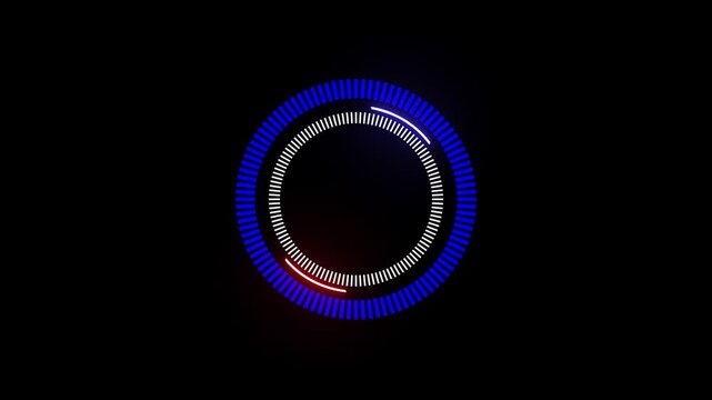 Digital text saber animation circle loading bar on black background.