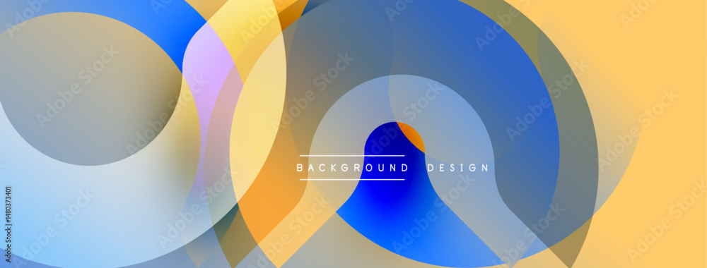 Fototapete Abstract colorful overlapping circles create dynamic background. Gradient hues blend, forming modern visual composition.