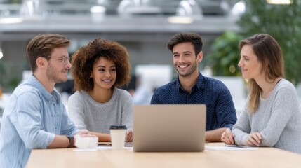 Obraz premium People Meeting Using Laptop in Modern Office Space