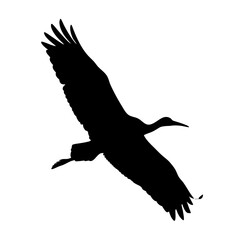 Black silhouette of a crane bird flying in the sky vector illustration wildlife nature avian art