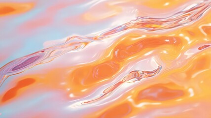 Abstract Liquid Surface with Orange Pink and Blue Iridescent Reflections