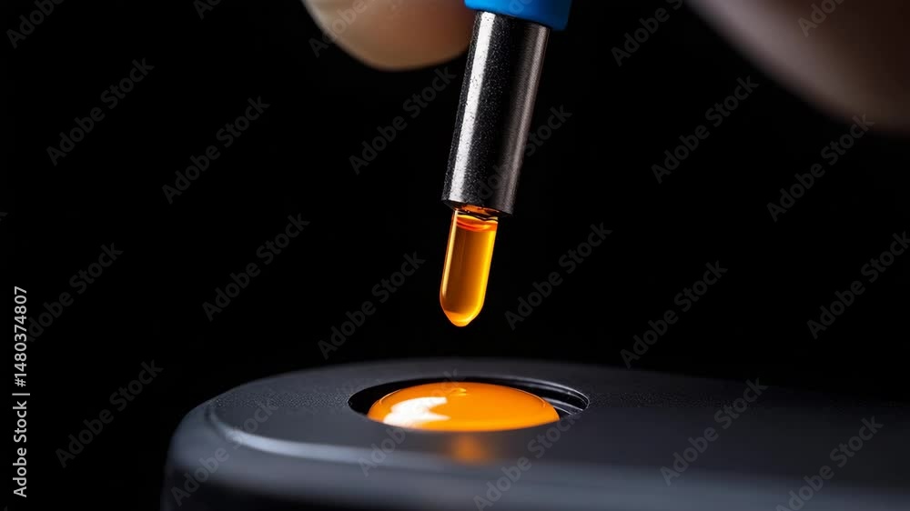 Poster golden drop experiment: a close-up shot of a precise scientific experiment in progress, capturing th