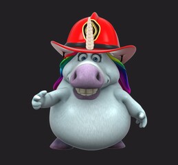 Fun 3D cartoon firefighter unicorn