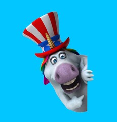 Fun 3D cartoon unicorn with an uncle sam hat