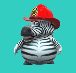 Fun 3D cartoon firefighter zebra