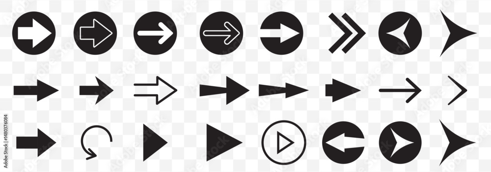 Aufkleber arrow icon set. arrow. cursor. collection different arrow signs. black arrows icons. cursor. modern 