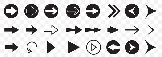 Arrow icon set. Arrow. Cursor. Collection different arrow signs. Black arrows icons. Cursor. Modern simple arrows. Vector illustration on Transparent Background. EPS 10.