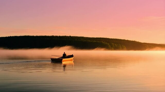 Ein einsames Boot bei Sonnenaufgang &ndash; pure Stille