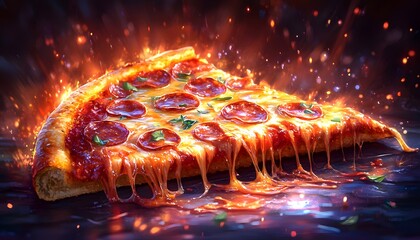 Delicious Hot Pepperoni Pizza Slice with Melting Cheese and Sauce