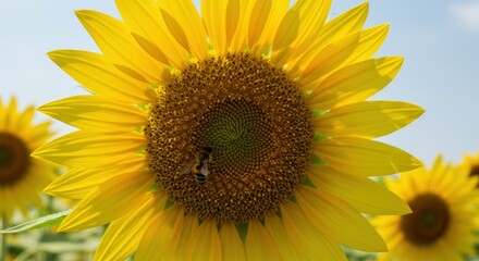 Obraz premium Sunflower with Bee, Photos
