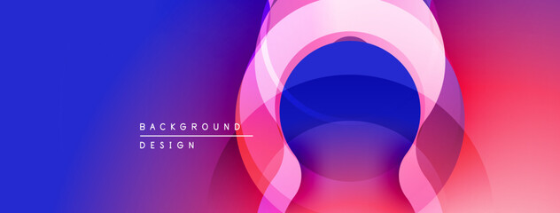 Abstract gradients create layered circular forms. Vivid blues transition to pinks, reds. Modern design element for backgrounds.