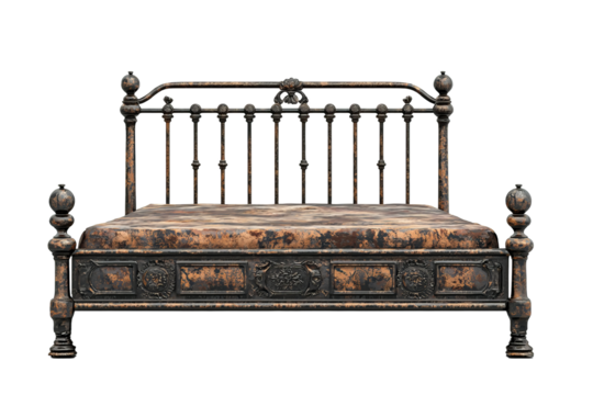 Classic iron bed with vintage finish and detailed metalwork, evoking timeless charm