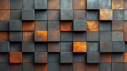 Abstract Texture of Geometric Blocks in Orange and Gray Tones