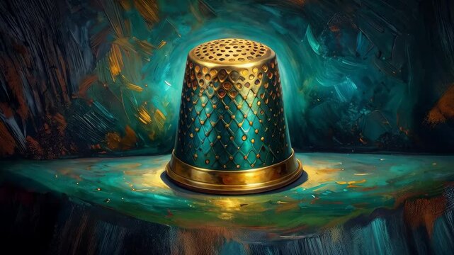 Decorative thimble with intricate design on abstract background