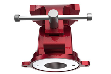CLOSED POSITION MULTIPURPOSE PIPE BENCH VISE TABLE PINCERS, Bench-Mounted Red Vise for Securely Holding Materials for Various Tasks, Robust Metal Vise with Adjustable Jaws for Industrial or DIY Use on